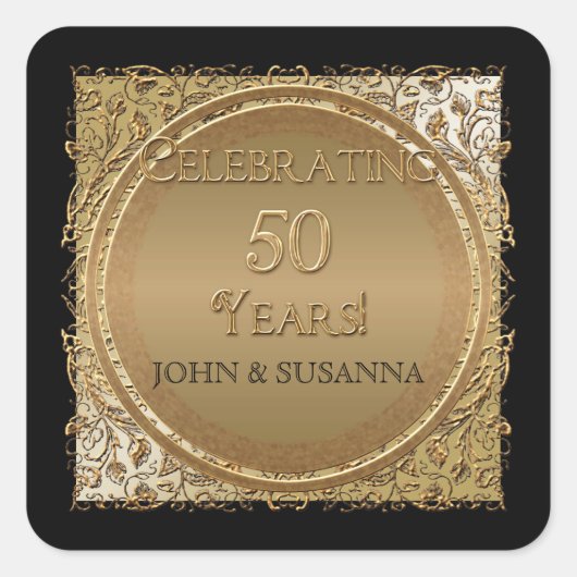 ブラックタイエレガンス結婚ゴールデンアニバーズ スクエアシール (正面)