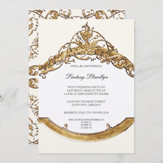 ブラックタイエレガンス2、ゴールデンブライダルシャワー招待状 招待状 (正面/裏面)