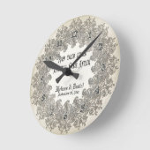 ブラックタイエレガンス3 – シルバールックヴィンテージダマスク ラウンド壁時計 (傾斜)