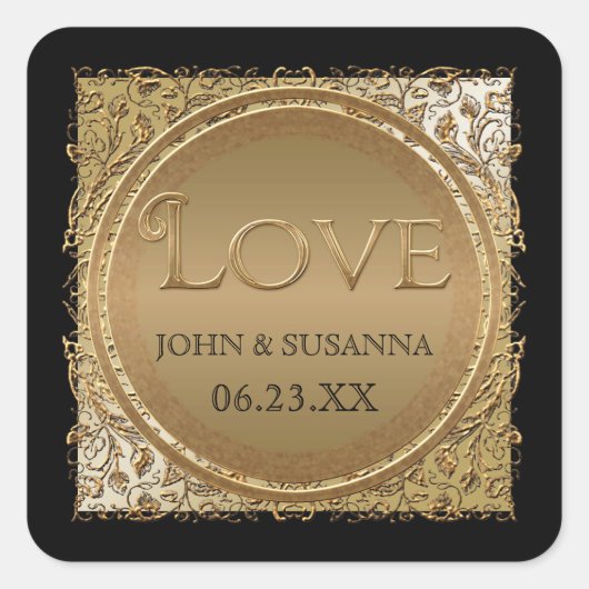 ブラックタイエレガンス、ウェディングシャワーシールまたはシール スクエアシール (正面)