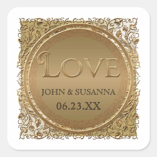 ブラックタイエレガンス、ウェディングシャワーシールまたはシール スクエアシール (正面)