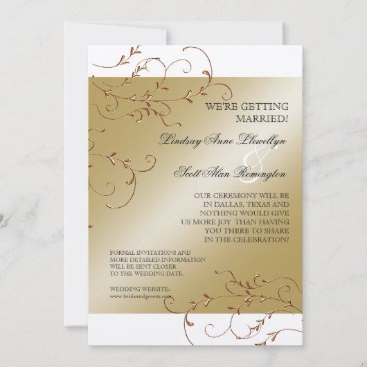 ブラックタイエレガンス、ゴールデンセーブ日付招待状 セーブザデート (正面)