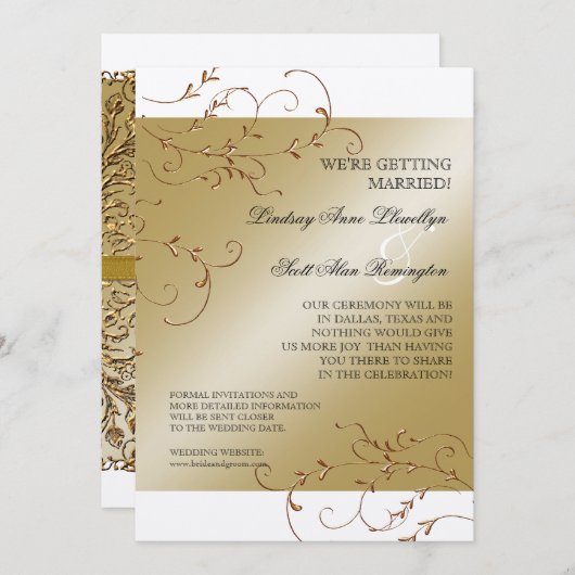 ブラックタイエレガンス、ゴールデンセーブ日付招待状 セーブザデート (正面/裏面)