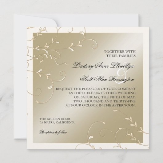 ブラックタイエレガンス、シャンパンクリームウェディングカード 招待状 (正面)