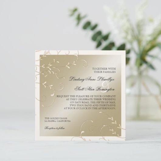 ブラックタイエレガンス、シャンパンクリームウェディングカード 招待状 (スタンド正面)