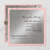 ブラックタイエレガンス、シルバーセーブ・ザ・デイト招待状 セーブザデート (正面/裏面)