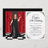 ブラックタイエレガントガウン誕生日招待状 招待状 (正面/裏面)