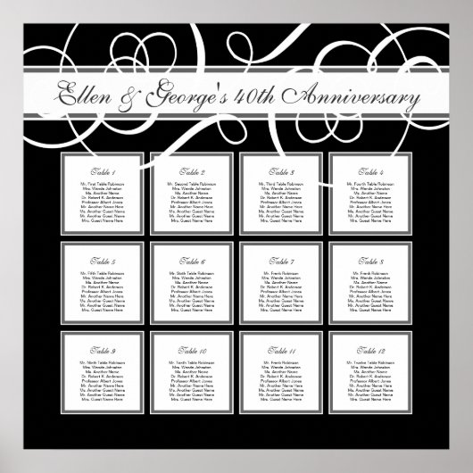 ブラックタイエレガントパーティー12テーブル座席表 ポスター (正面)