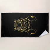 ブラックタイガーと金ゴールドストライプ ビーチタオル (正面)