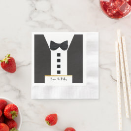 ブラックタイタキシード🎩クラシックモノグラム 縁ありカクテルナプキン