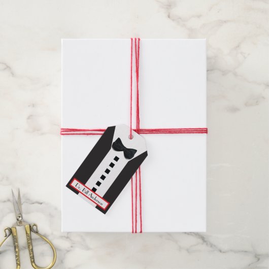 ブラックタイタキシード🎩モノグラおもしろいム ギフトタグ (より糸付き)