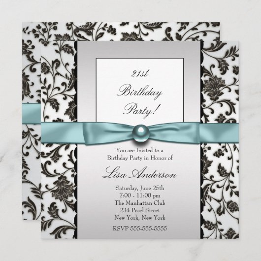 ブラックタイダマスクウーマンバースデーパーティー 招待状 (正面/裏面)