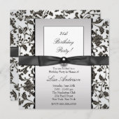 ブラックタイダマスク女性21st誕生日パーティー 招待状 (正面/裏面)