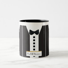 ブラックタイツキセド🎩オフィスおもしろいモノグラム ツートーンマグカップ