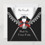 ブラックタイディナーホワイトレッドボウパーティー2 招待状 (正面)