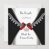 ブラックタイディナーホワイトレッドボウパーティー3 招待状 (正面)