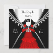 ブラックタイディナーホワイトレッドボウパーティー 招待状 (正面)