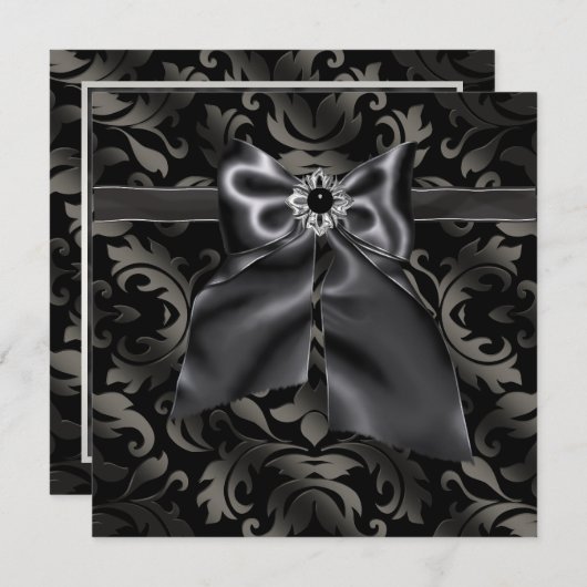 ブラックタイパーティーブラックダマスクパーティの招待状 招待状 (正面/裏面)