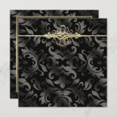 ブラックタイパーティーブラック金ゴールドブラックダマスク招待状 招待状 (正面/裏面)