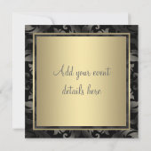 ブラックタイパーティーブラック金ゴールドブラックダマスク招待状 招待状 (裏面)