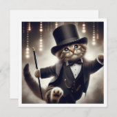 ブラックタイパーティー、猫の誕生日、猫の招待 招待状 (正面/裏面)