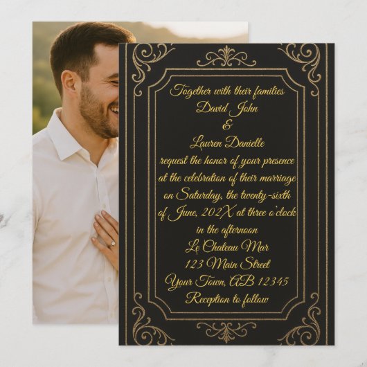 ブラックタイフォト結婚式招待状 招待状 (正面/裏面)