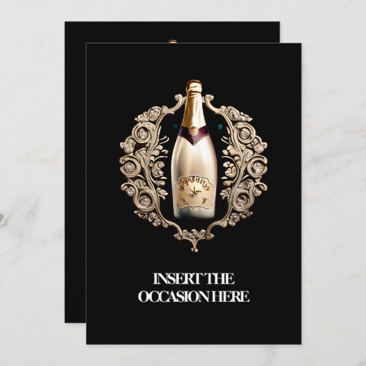 ブラックタイフォーマルイベント |ヴィンテージきらめくワイン 招待状 (正面/裏面)
