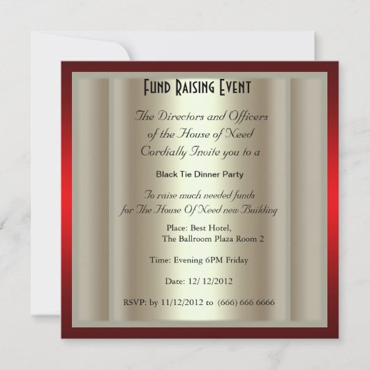 ブラックタイフォーマルディナーパーティの招待状 招待状 (正面)