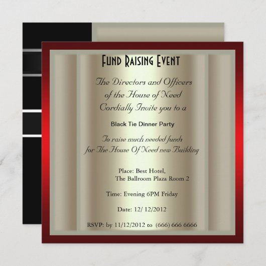 ブラックタイフォーマルディナーパーティの招待状 招待状 (正面/裏面)