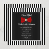 ブラックタイフォーマルディナーレッド白黒ストライプボウ 招待状 (正面/裏面)