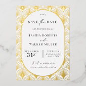 ブラックタイフォーマルプ金ゴールドアールデコ保存日 箔招待状 (正面)