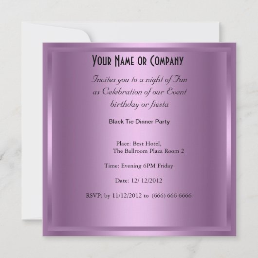 ブラックタイフォーマル誕生日パーティーの招待状 招待状 (正面)