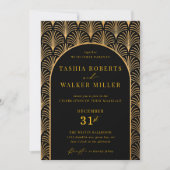 ブラックタイフォーマル金ゴールドアールデコブラック結婚ズ 招待状 (正面)