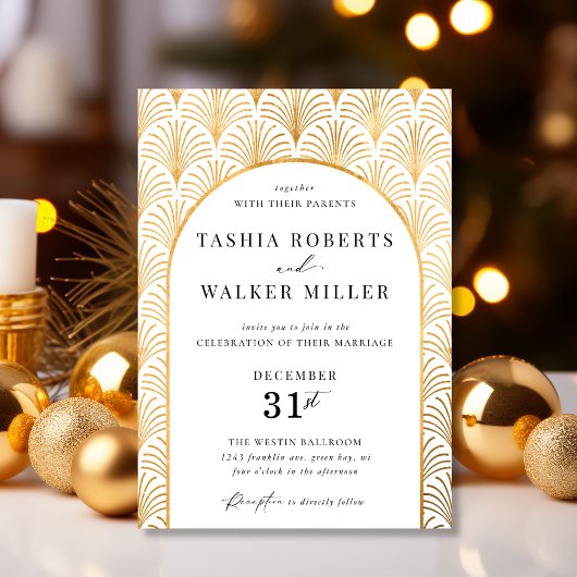 ブラックタイフォーマル金ゴールドアールデコ結婚式招待状 招待状