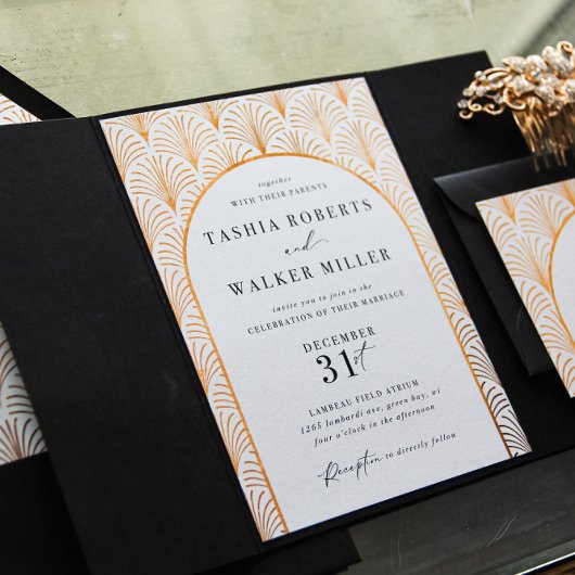 ブラックタイフォーマル金ゴールドアールデコ結婚式招待状 招待状