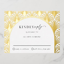 ブラックタイフォーマル金ゴールドアールデコ結婚式RSVP 箔招待状ポストカード