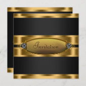 ブラックタイブラック金ゴールドパーティの招待状 招待状 (正面/裏面)