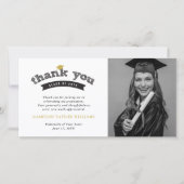 ブラックタイポグラフィはっきりしたスケッチ卒業キャップフォト サンキューカード (正面)