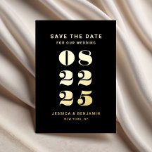 ブラックタイポグラフィウェディング日付金ゴールドの保存