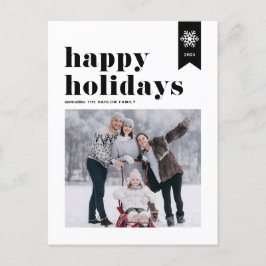 ブラックタイポグラフィスノーフレークHappy Holidays写真 シーズンポストカード