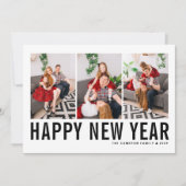 ブラックタイポグラフィハッピーニューイヤー写真コラージュ シーズンカード (正面)
