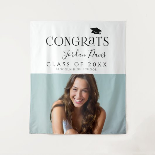 ブラックタイポグラフィモダン写真卒業パーティー タペストリー (正面)