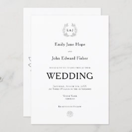 ブラックタイポグラフィ/リーフモノグラムイニシャル結婚ズ 招待状