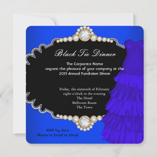 ブラックタイ企業のディナーパーティーブ王室のルー 招待状 (裏面)