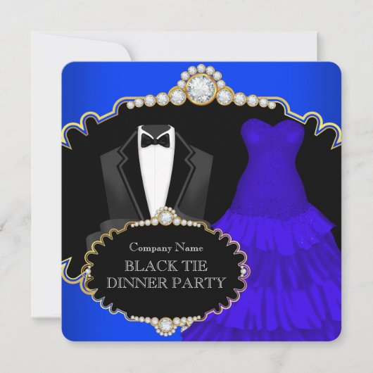 ブラックタイ企業のディナーパーティーブ王室のルー 招待状 (正面)
