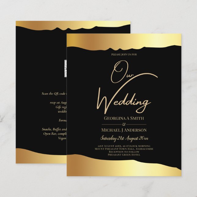 ブラックタイ結婚のゴールドフォイルスクリプトエレガントイベント (正面/裏面)