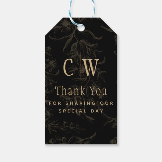 ブラックタイ結婚のテーマヴィンテージ金ゴールドダマスク ギフトタグ (正面)