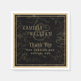 ブラックタイ結婚のテーマヴィンテージ金ゴールドダマスク スタンダードカクテルナプキン
