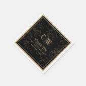 ブラックタイ結婚のテーマヴィンテージ金ゴールドダマスク スタンダードカクテルナプキン (角)