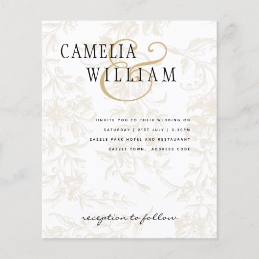 ブラックタイ結婚のテーマヴィンテージ金ゴールドダマスク チラシ (正面)